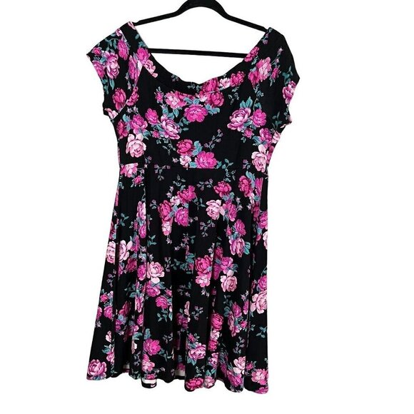 Torrid Floral Milkmaid Dress 14 Black Skater Midi Whimsigoth Fairy Feminine Goth - Picture 10 of 12